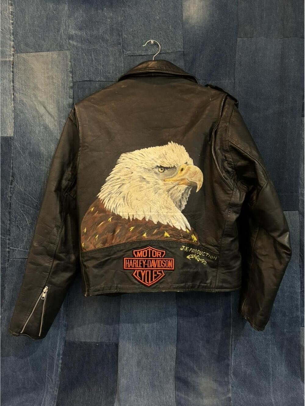 Vintage custom made biker bald eagle hand painted leather